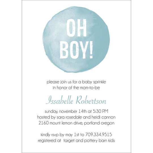 Watercolor Oh Boy Baby Shower Invitations